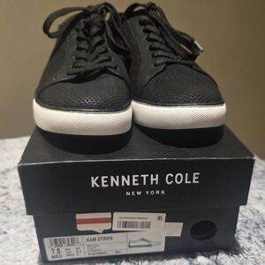 Kenneth Cole Black Mesh Lace-Up Sneakers with White Soles